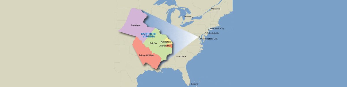 Map of Northern Virginia counties and cities served for marriage counseling